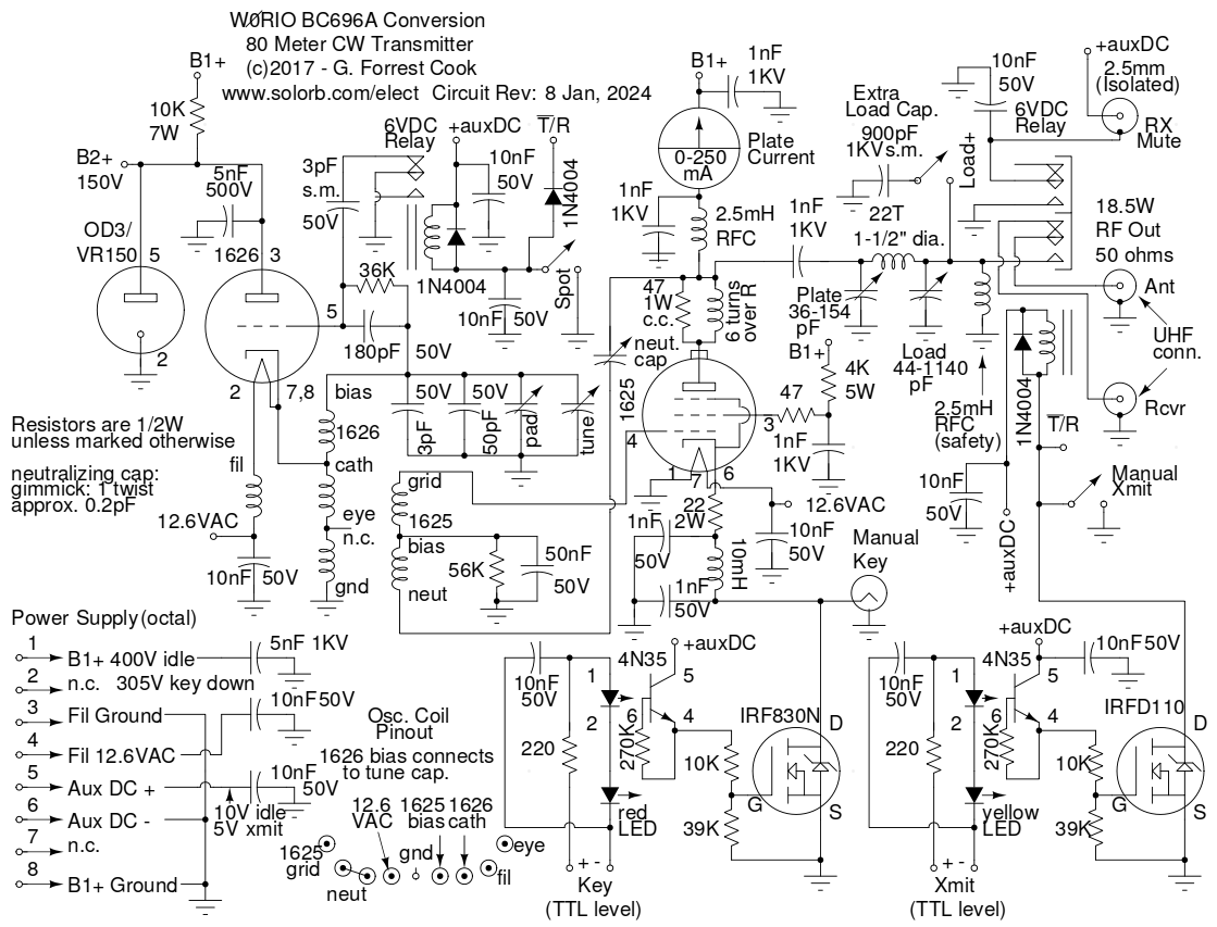 BC696A 80 Meter CW transmitter schematic
