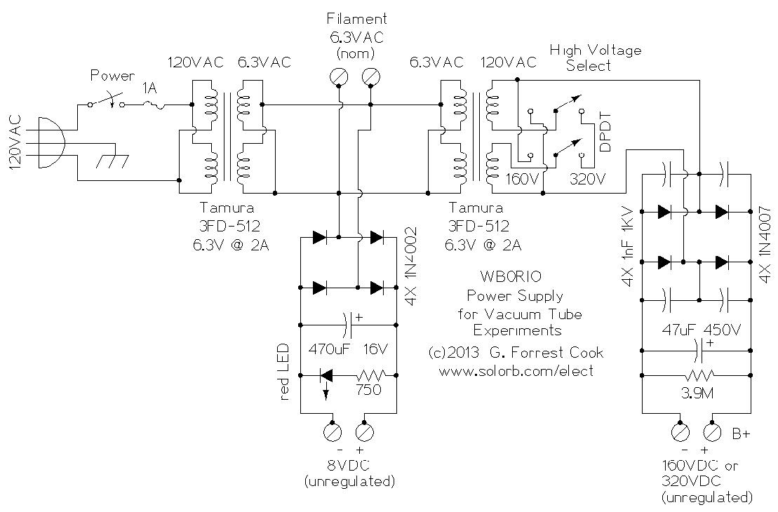 Power Supply for Vacuum Tube Experiments