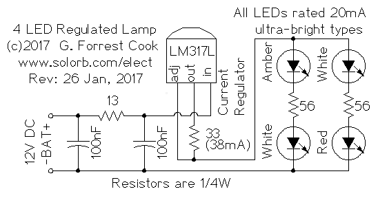 Regulated 4 LED lamp schematic