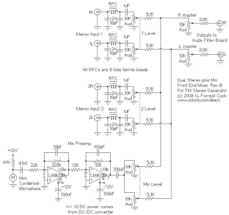 Audio Mixer and Mic Preamp Schematic
