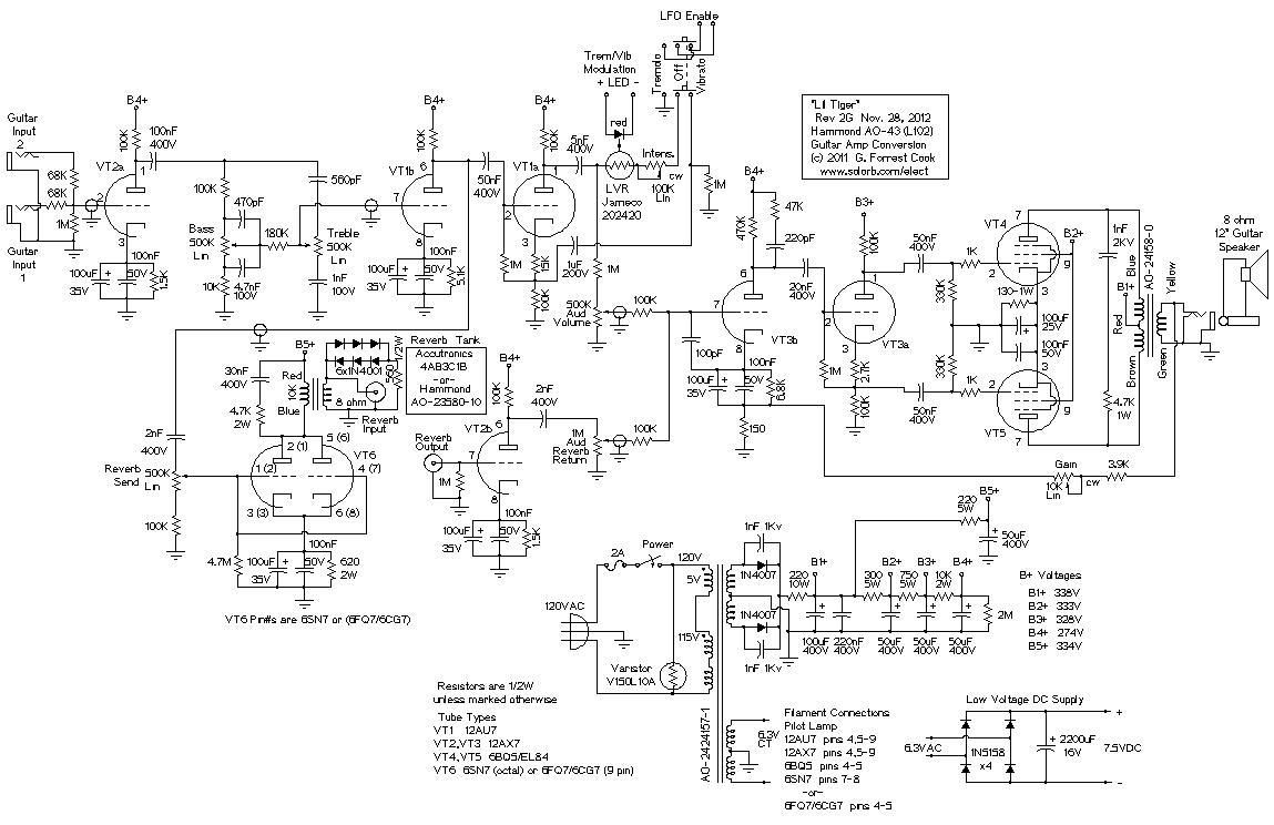 Lil' Tiger Hammond AO-43 Organ to Guitar Amp Conversion