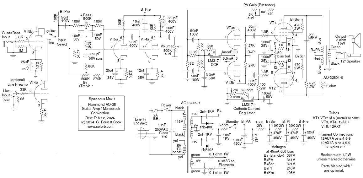 Schematic of the Spartacus Max Hammond AO-35 amp conversion