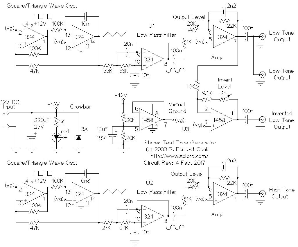 Stereo Test Tone Generator Schematic